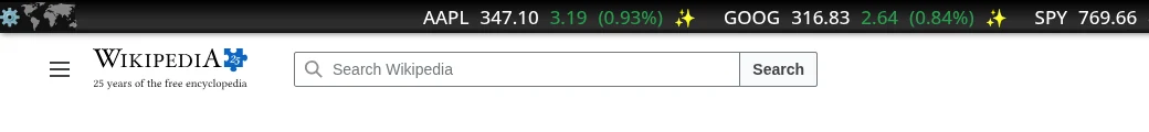 InvestFellow ticker bar across the top of a Wikipedia page showing AAPL, GOOG, SPY and TSLA quotes.