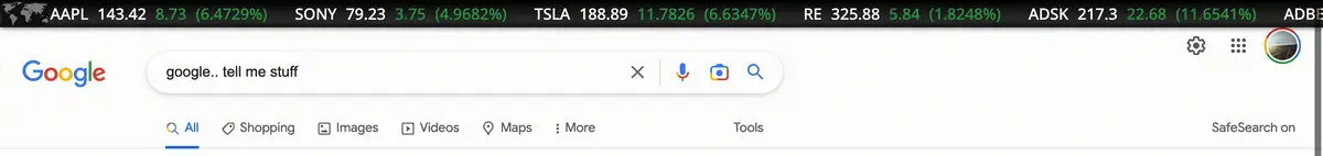 Preview of the InvestFellow ticker bar with example stock symbols and prices.